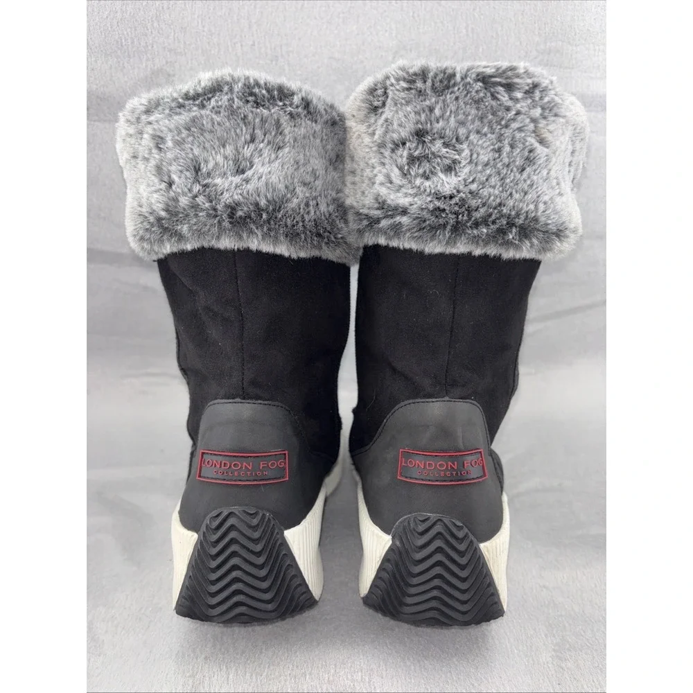 London Fog Collection CHERYL Black And Gray Fur Lined‎ Winter Boots Women's 10